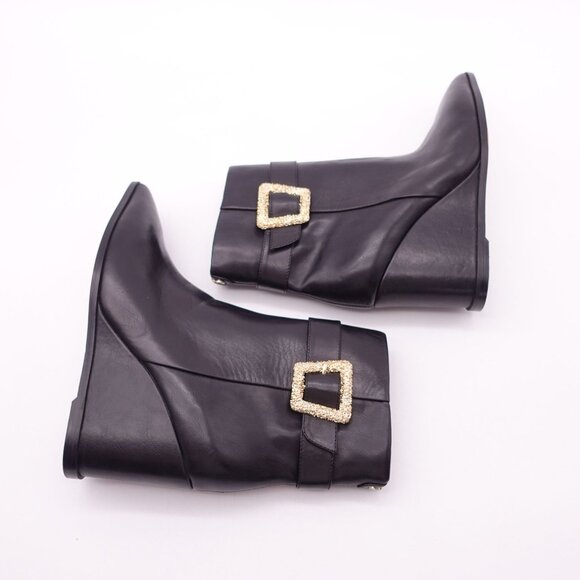 NEW SAM EDELMAN Weslie Buckle Wedge Bootie In Black Size 6.5 Pointed Toe - Picture 3 of 8